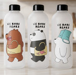 We Bare Bears Frosted Glass Water Bottle - Cute Cartoon Portable Drinkware with Interchangeable Caps & Straw