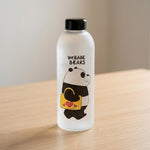 We Bare Bears Frosted Glass Water Bottle - Cute Cartoon Portable Drinkware with Interchangeable Caps & Straw